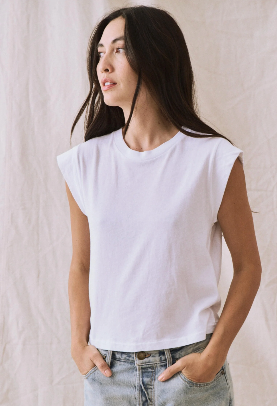 The Great Peak Shoulder Tee in True White - Shoppe Details and Design