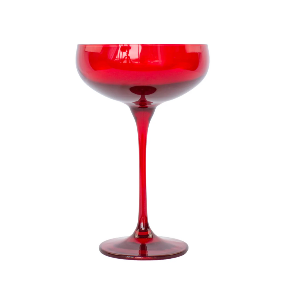 Estelle Colored Glass Red Champagne Coupe Stemware Set - Shoppe Details and Design