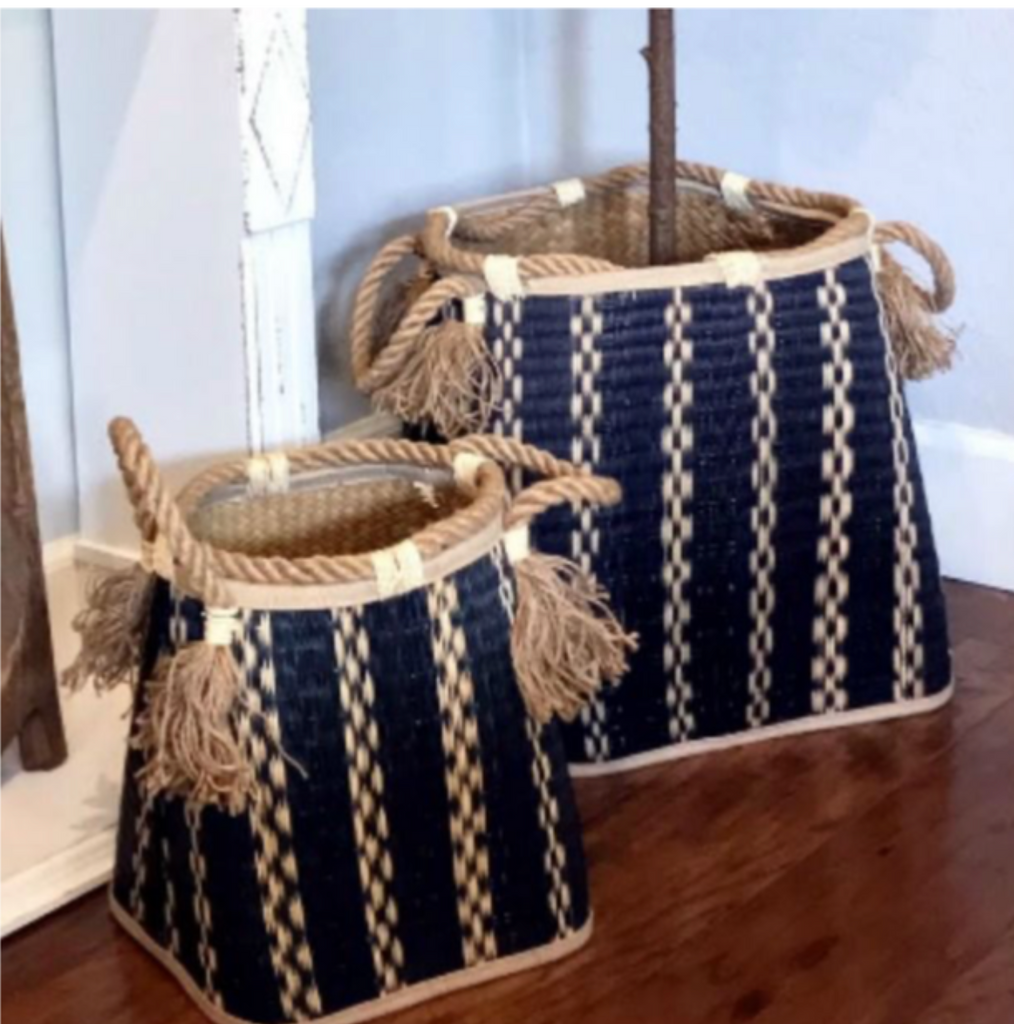 Large Black Wicker Basket with Rope Handles - Shoppe Details and Design