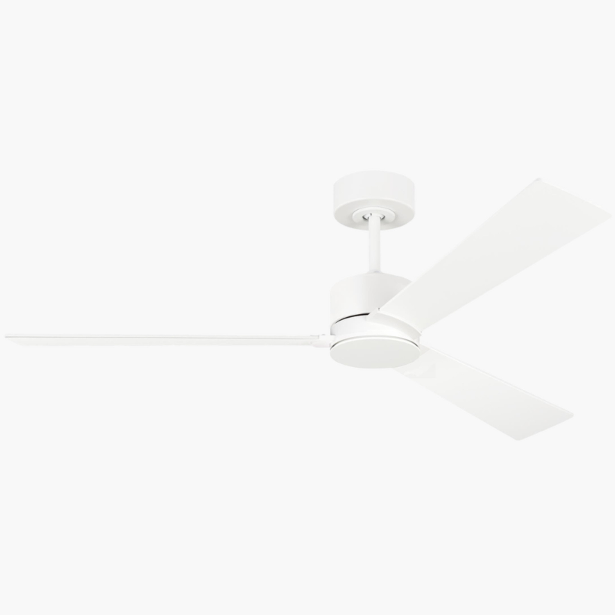 A sleek fan featuring a Rozzen 52" Ceiling Fan in White with three blades against a white background and an energy-saving DC motor by Details and Design.