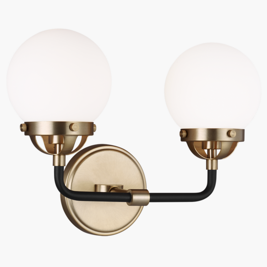 Classic Cafe Two-Light Sconce – timeless satin brass finish.