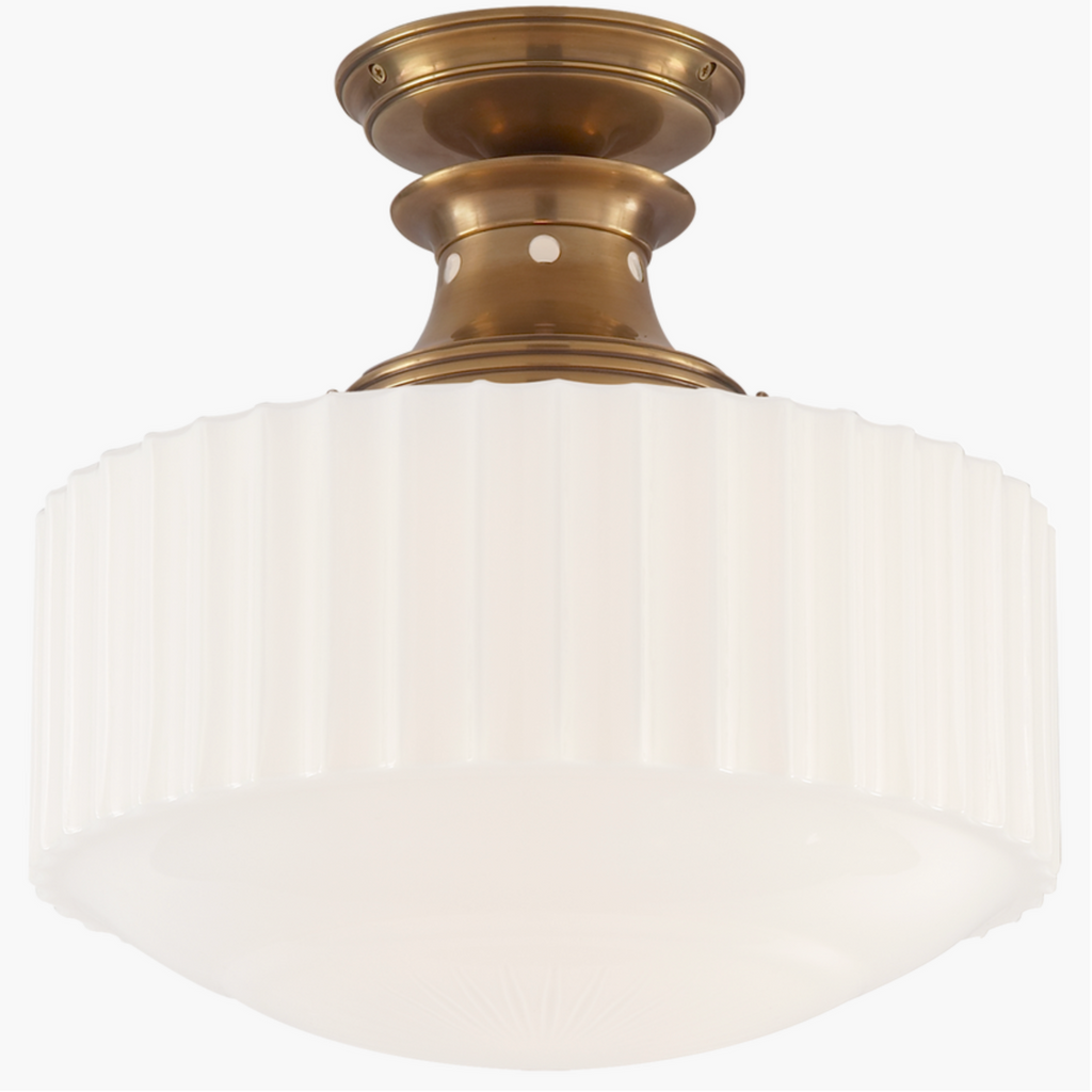 Sophisticated Milton Road Flush Mount featuring Hand-Rubbed Antique Brass and White Glass