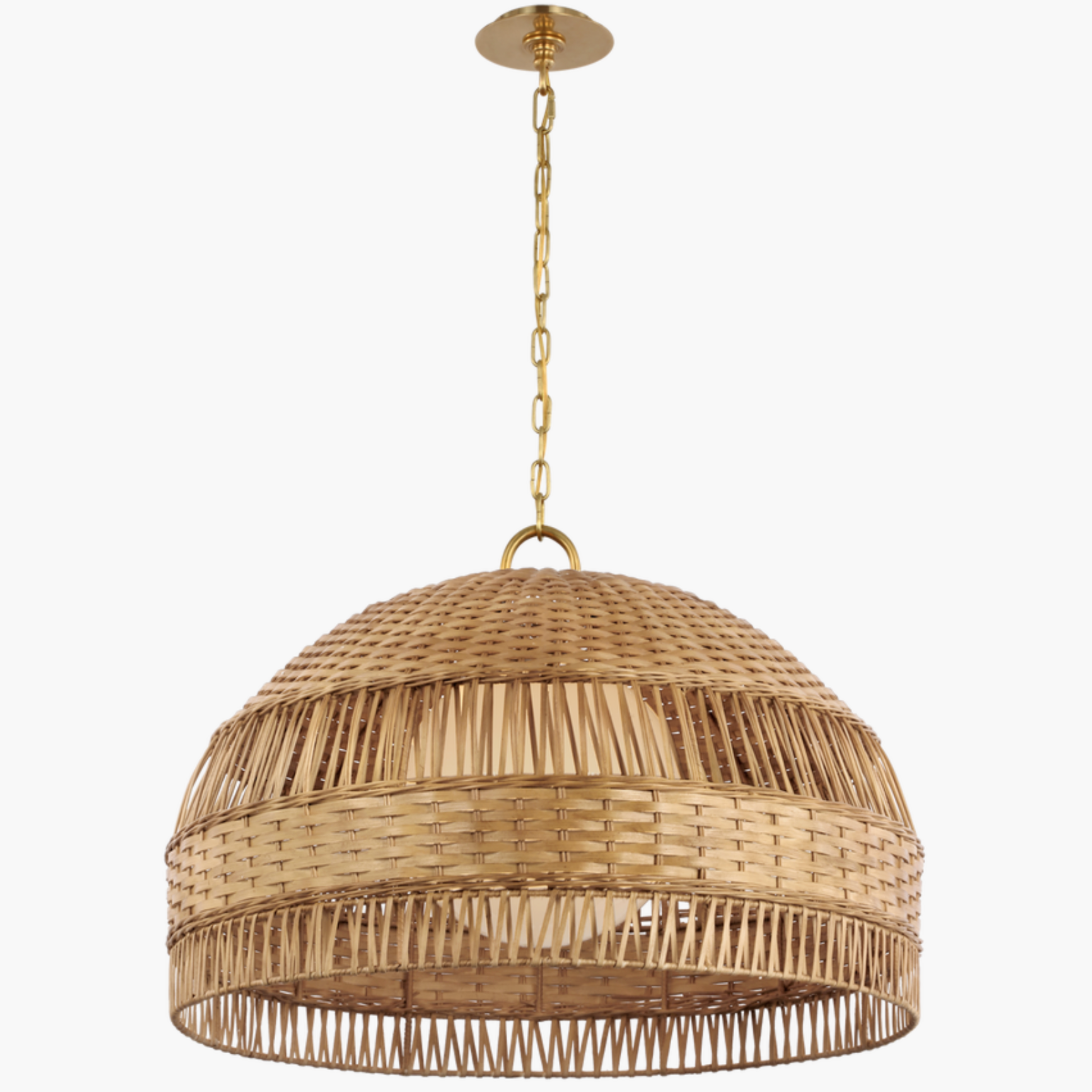 Contemporary Extra Large Dome Hanging Shade with Soft Brass and Wicker