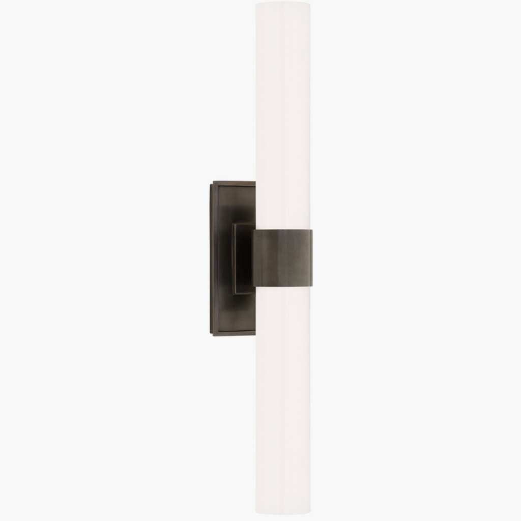 Elegant bronze wall sconce – Presidio Petite Double with white glass.