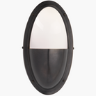 Modern bronze finish wall light – Pelham Oval with white glass shade.