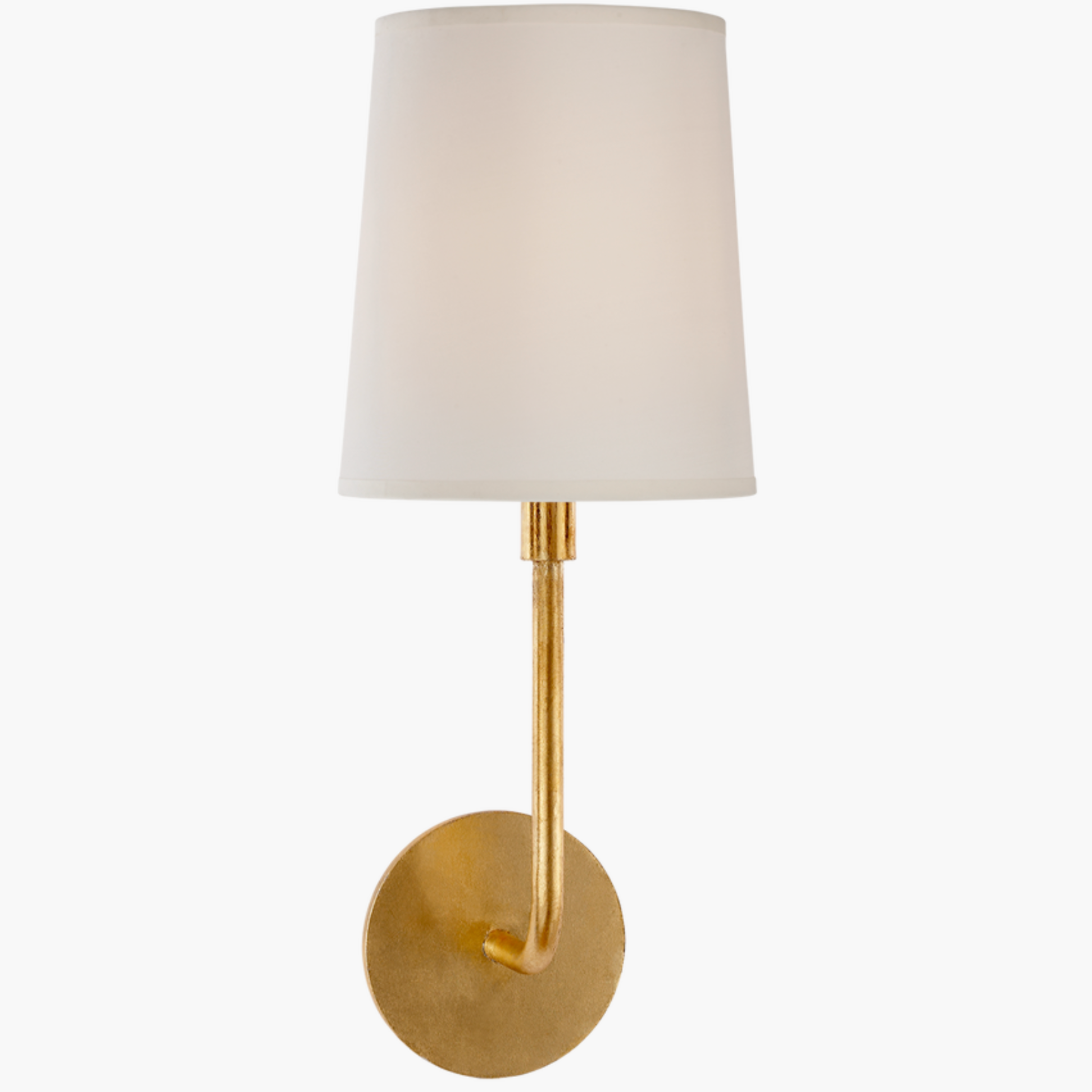 Luxurious gilded wall sconce – Go Lightly with a silk shade.