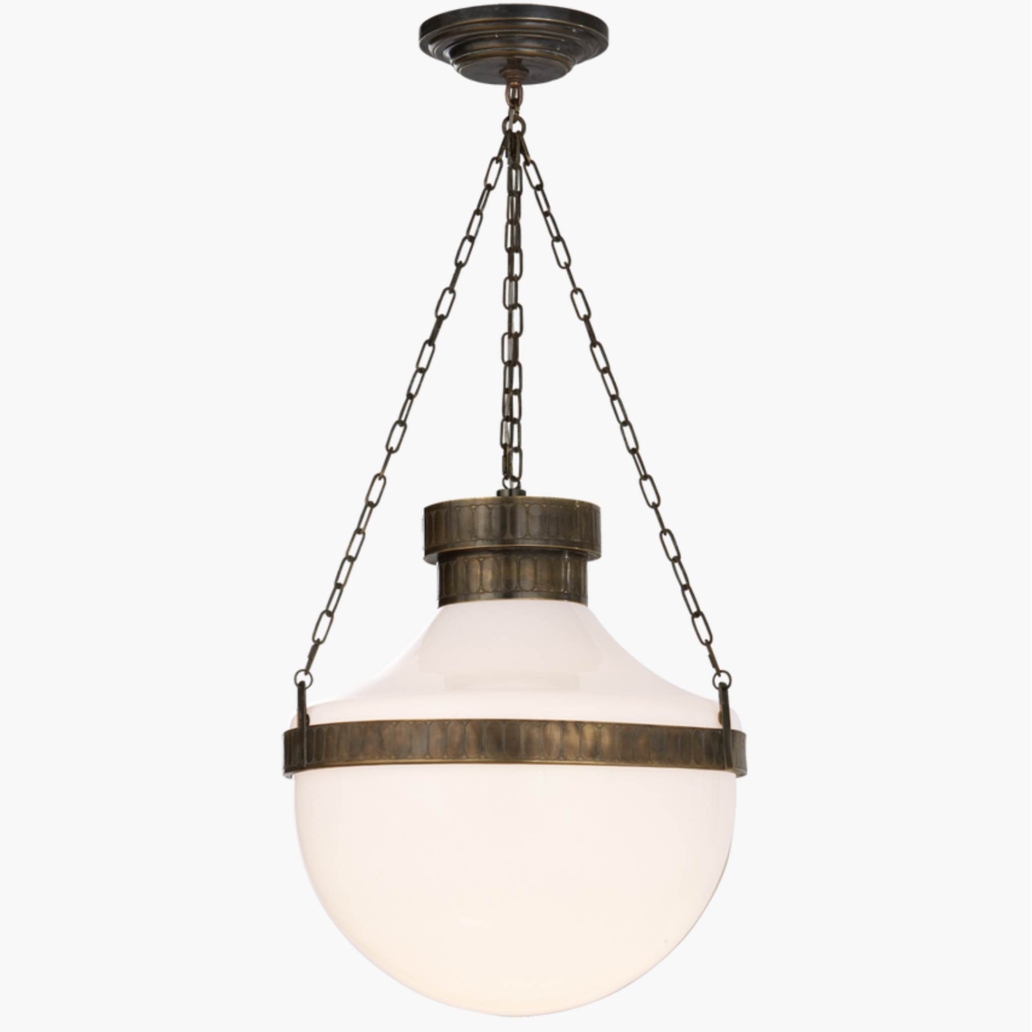 Modern Schoolhouse Lantern in Antique Brass with Verde Detail