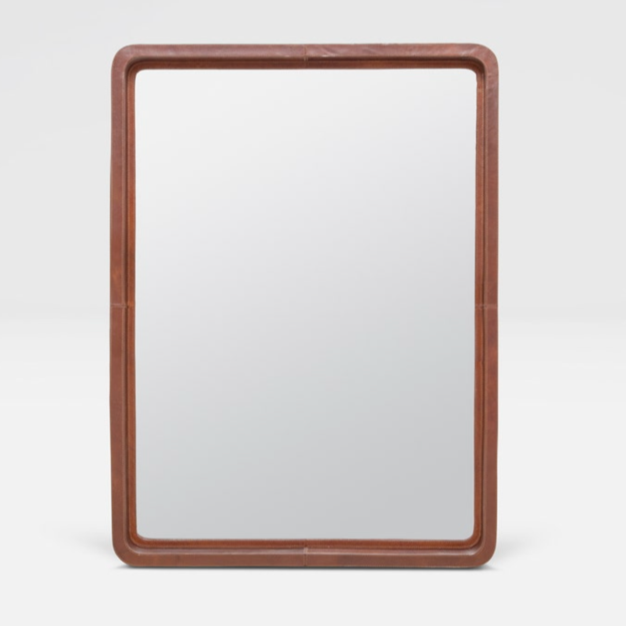 Leather-wrapped Duncan Mirror size small – refined rectangular design.