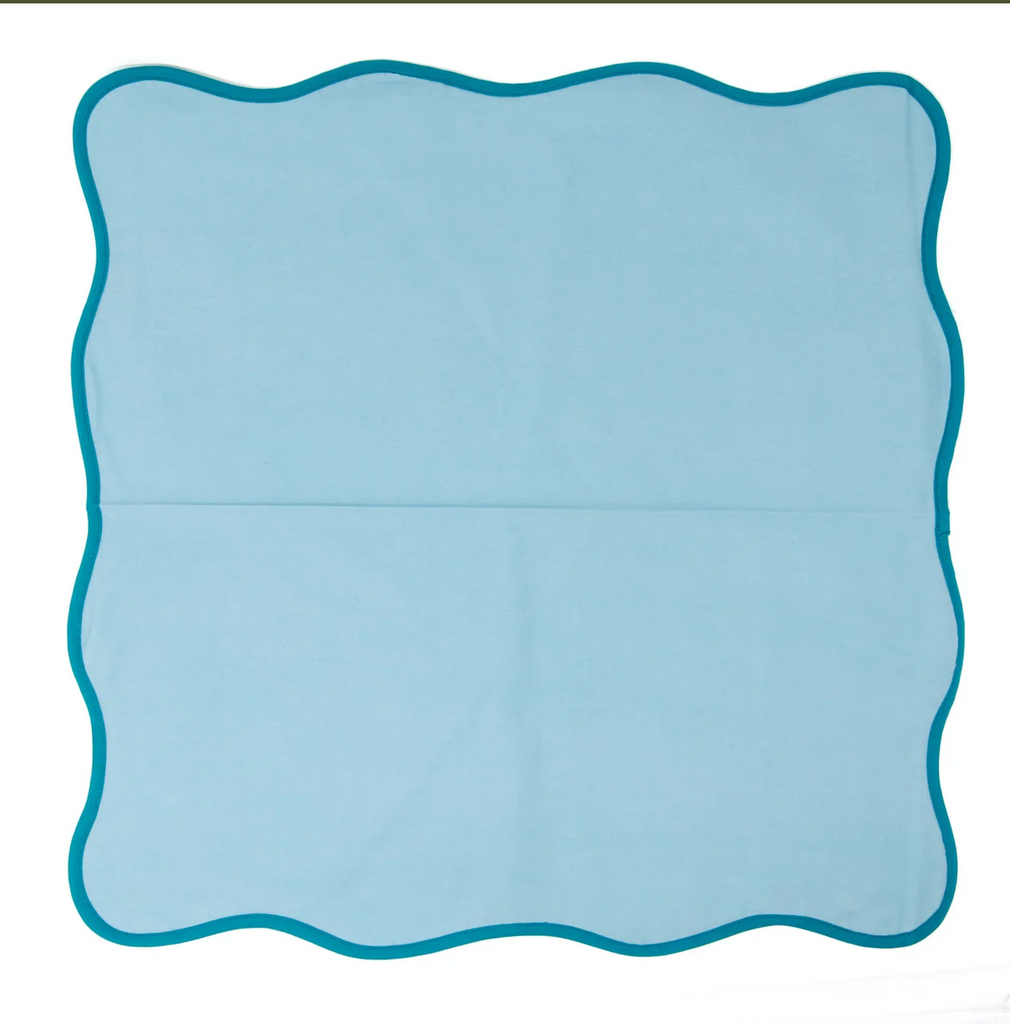 Premium Teal Blue Scalloped Cotton Napkins - Set of 4 by Modafleur | Luxurious Scalloped Cotton Napkin Set - Shoppe Details and Design