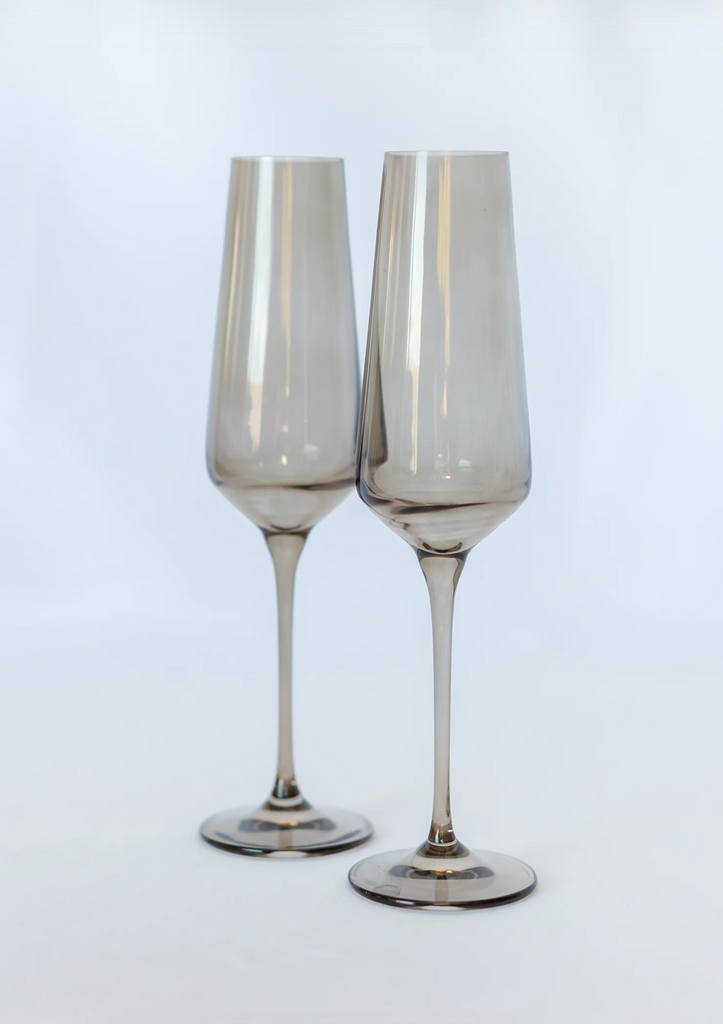 Estelle Colored Glass Gray Smoke Champagne Flutes - Set of 2 - Shoppe Details and Design