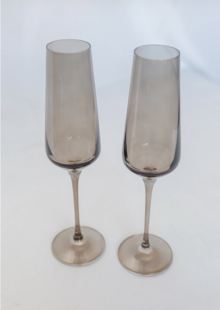 Estelle Colored Glass Gray Smoke Champagne Flutes - Set of 2 - Shoppe Details and Design