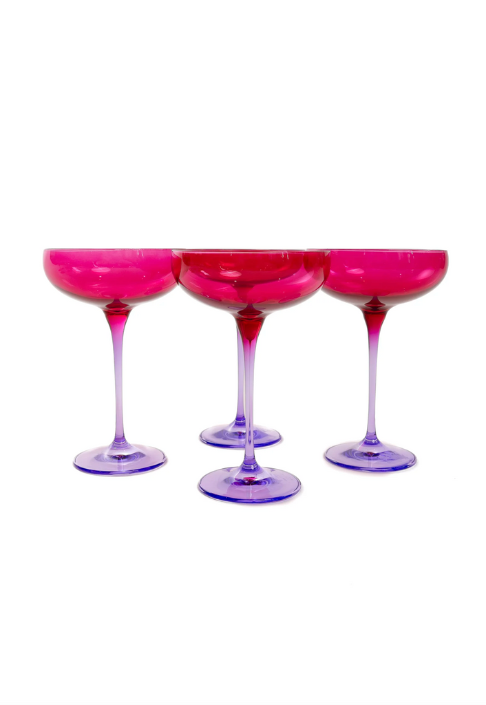 Limited Edition -  Estelle Champagne Coupes - Fuchsia and Lavender - Set of 6