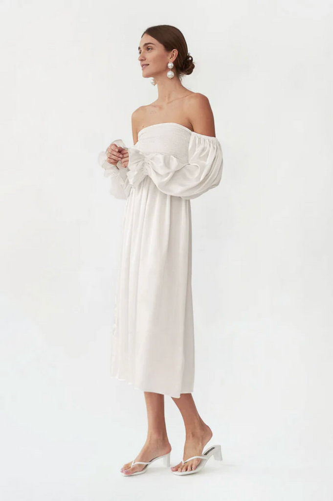 Sleeper Atlanta Dress in White Silk - Shoppe Details and Design