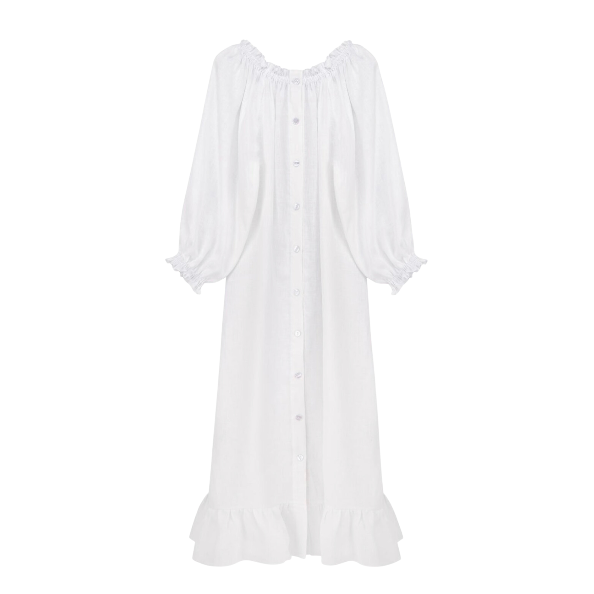 Linen Sleeper Button Down Loungewear Dress in White - Shoppe Details and Design