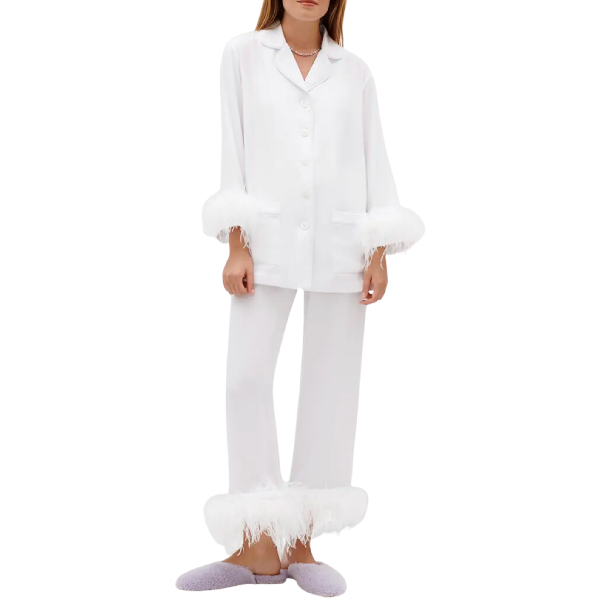 Sleeper White Double Feather Party Pajamas - Shoppe Details and Design