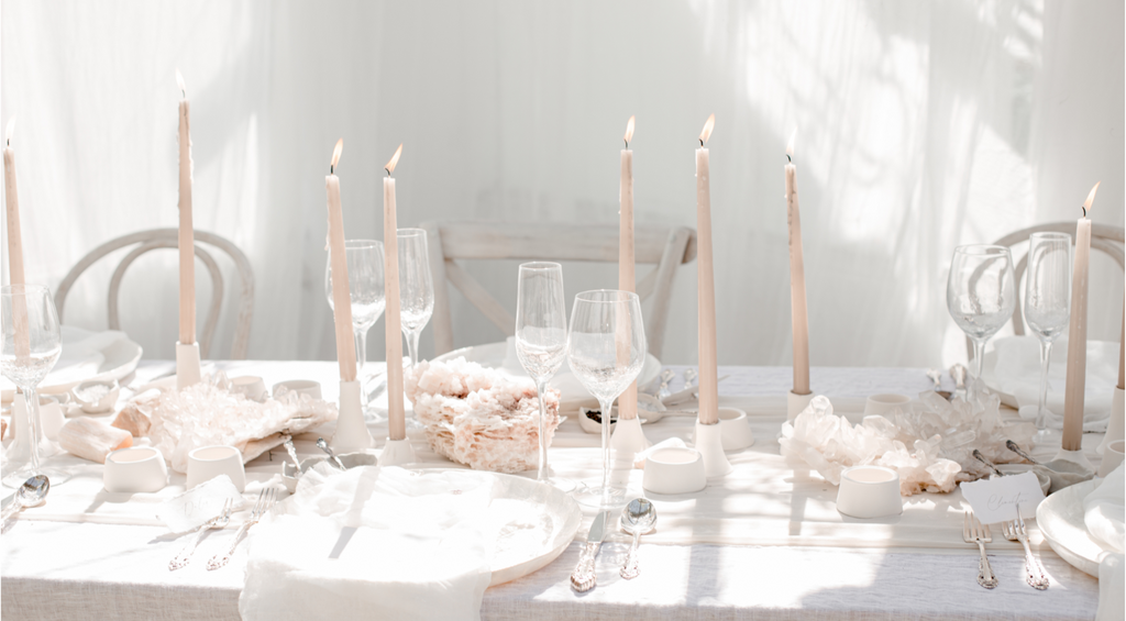 Elegant tablescape with white and pink tones