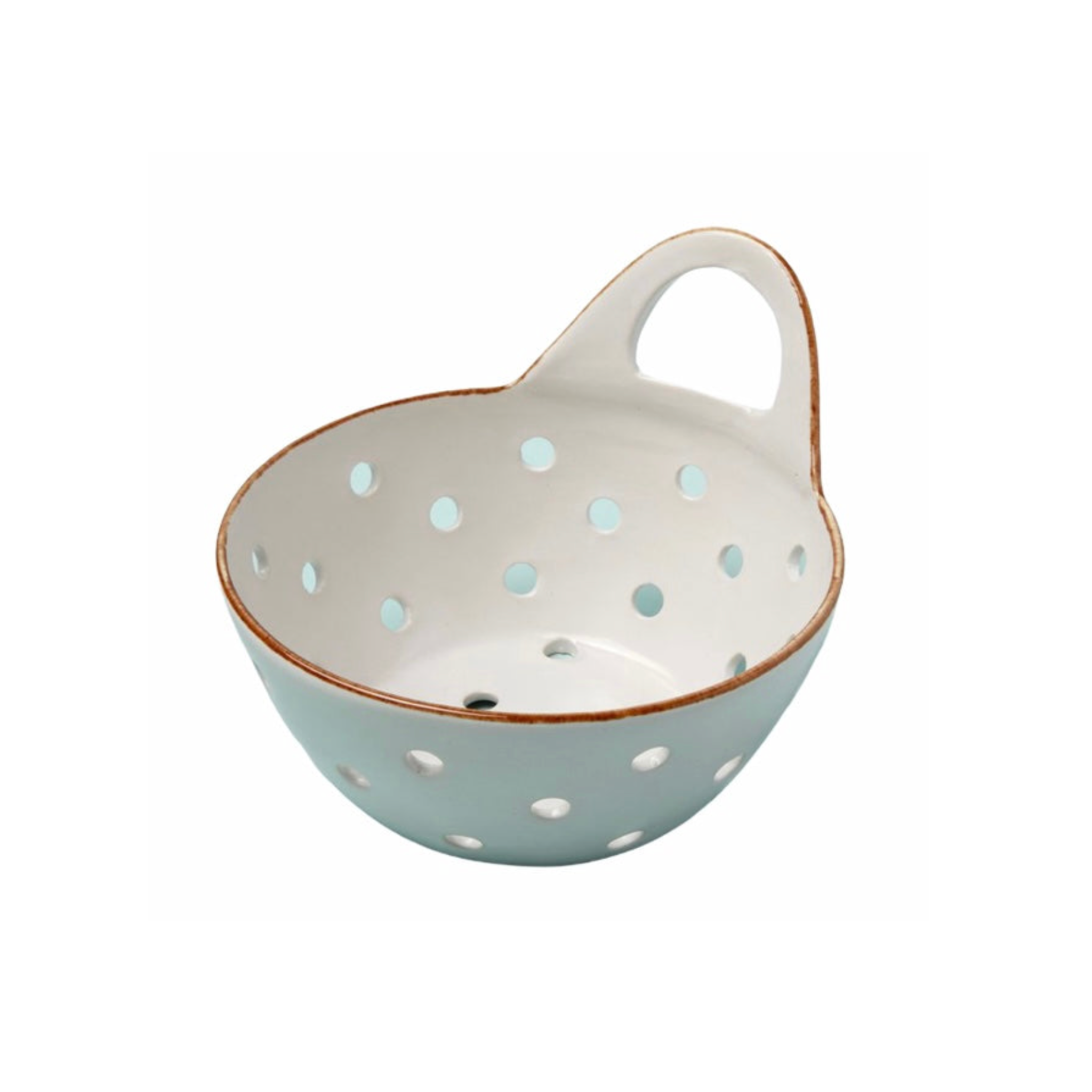 Stoneware Colander with Tan Rim: Versatile Elegance - Shoppe Details and Design