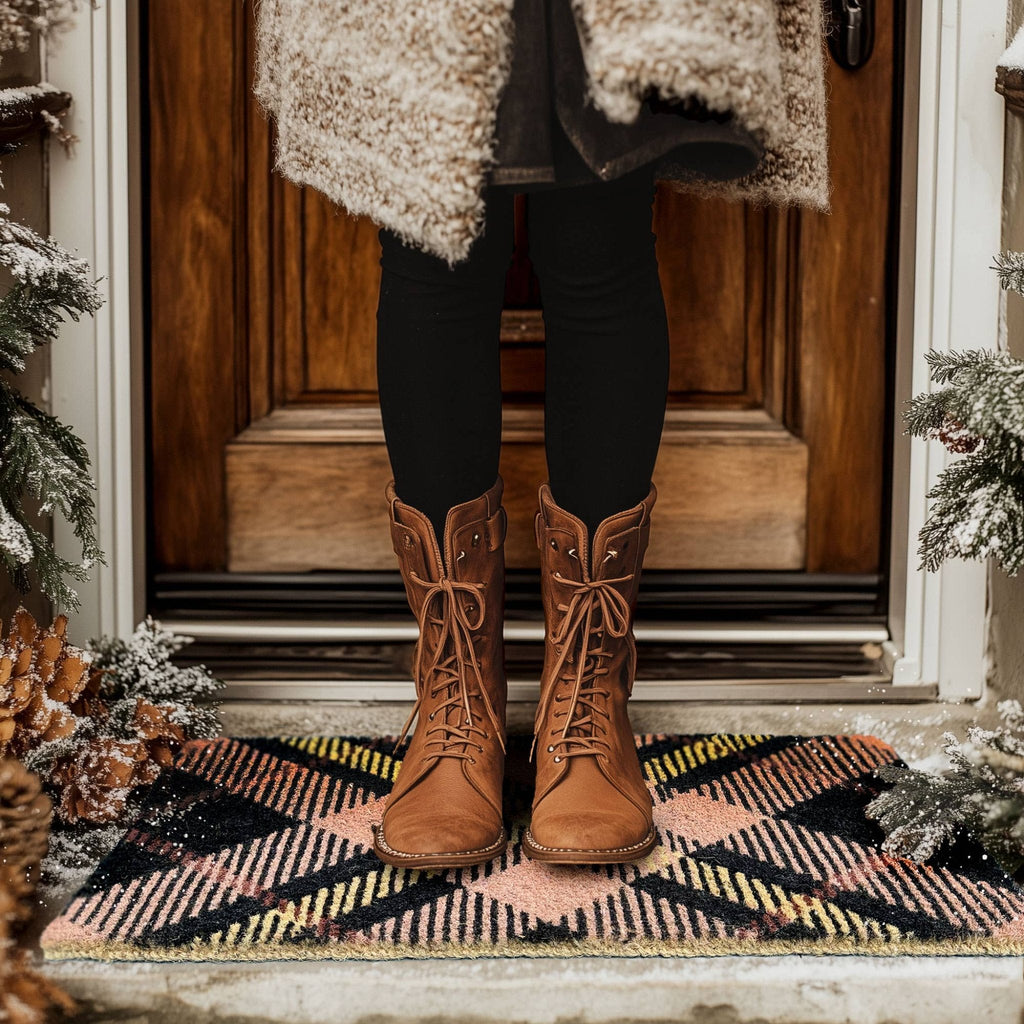 Tartan Plaid, Clay Handwoven Coconut Fiber Doormat