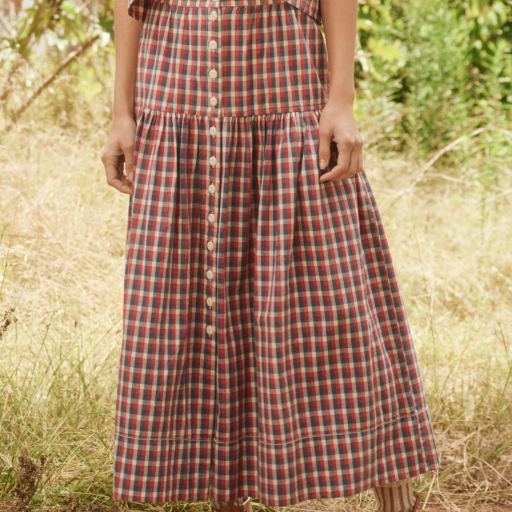 The Great Cotton Red, White, and Blue Boating Skirt in Picnic Plaid