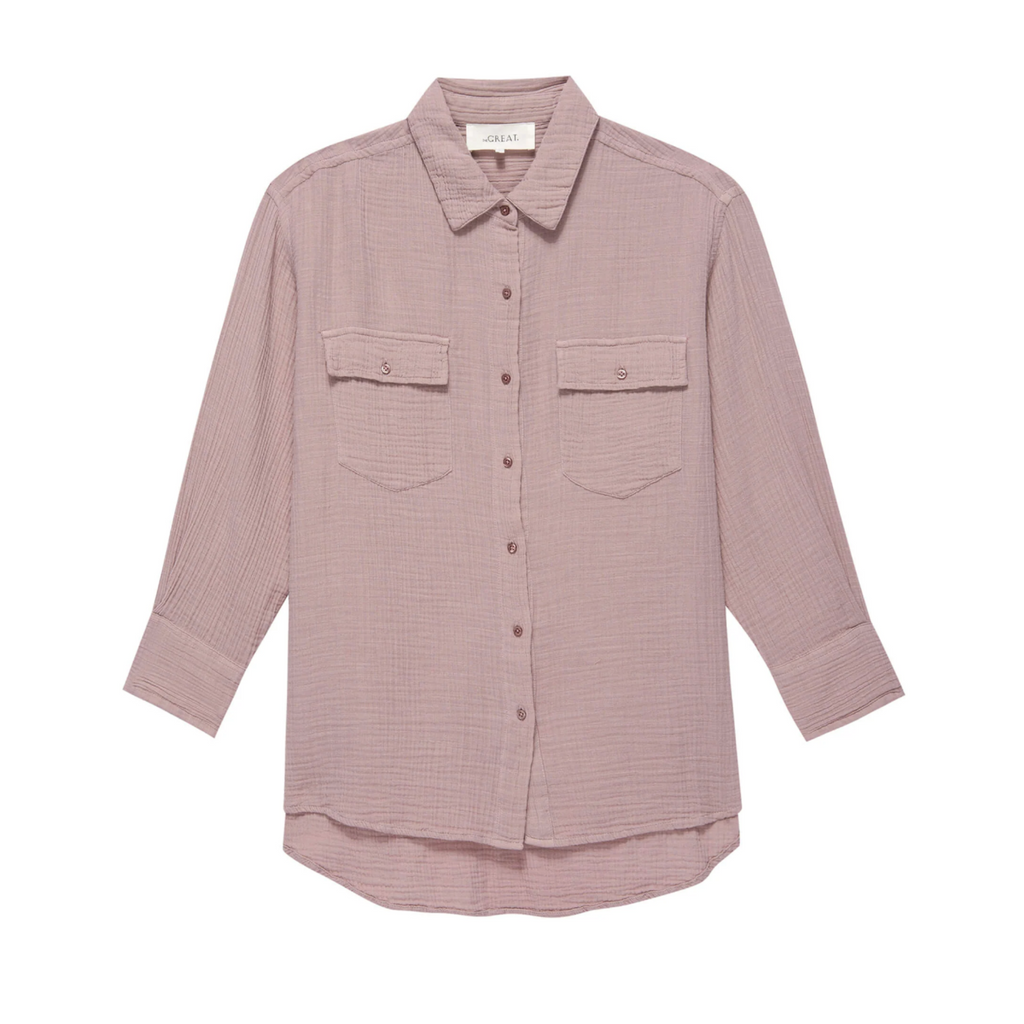 The Great Cotton Gauze Rancho Shirt Top in Soft Lilac Pink