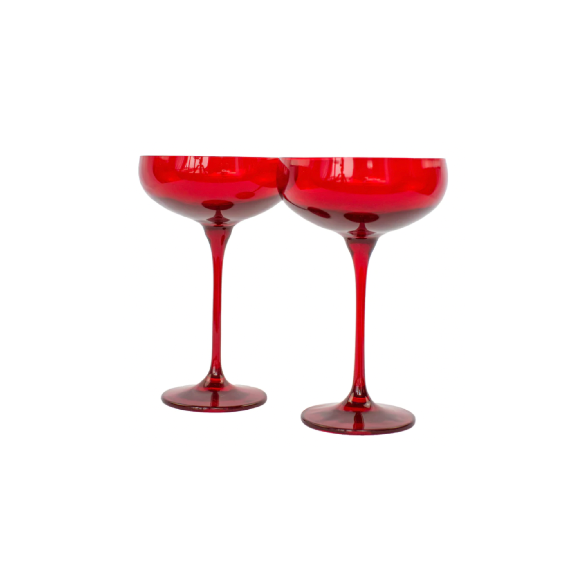 Estelle Colored Glass Red Champagne Coupe Stemware Set - Shoppe Details and Design