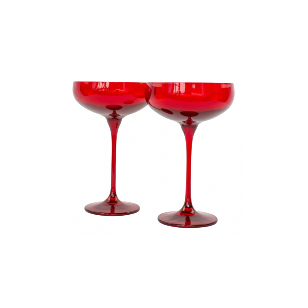 Estelle Colored Glass Red Champagne Coupe Stemware - Set of 2