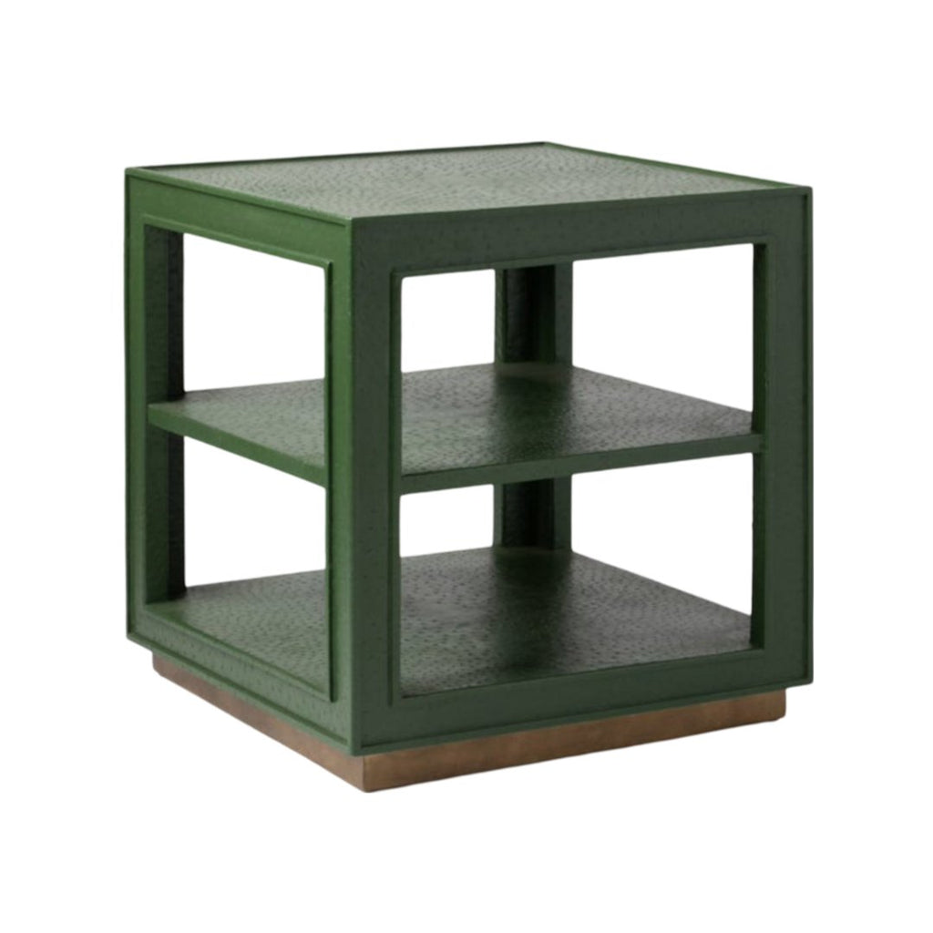 Stylish Adeen Side Table with moss green faux ostrich finish