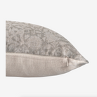 Adeyemi Indian hand block lumbar pillow featuring artisan linen pattern front, oatmeal canvas back, hidden zipper, and soft feather-down fill.