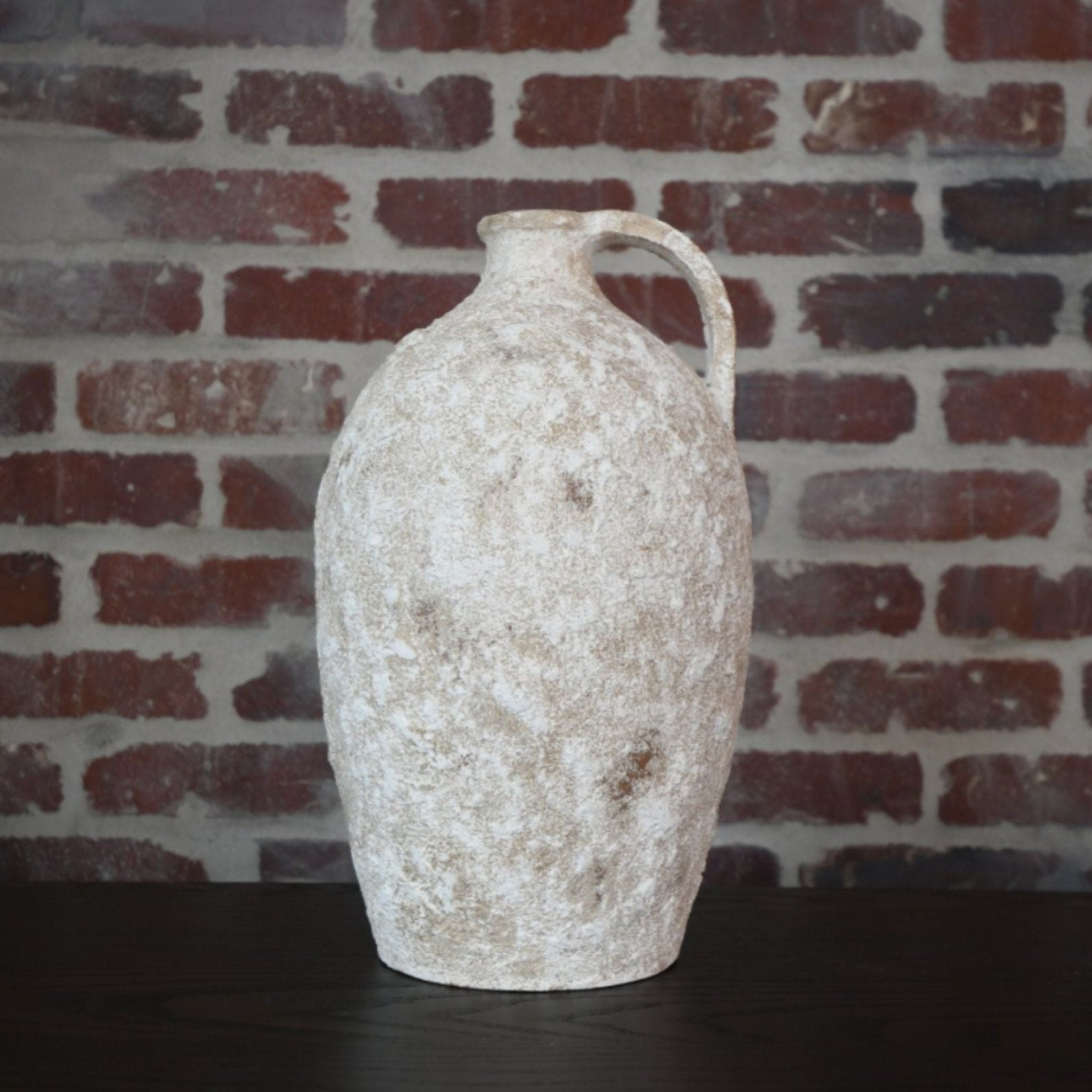 Aged Taupe Textured Decorative Jug Vase - Rustic Clay Accent