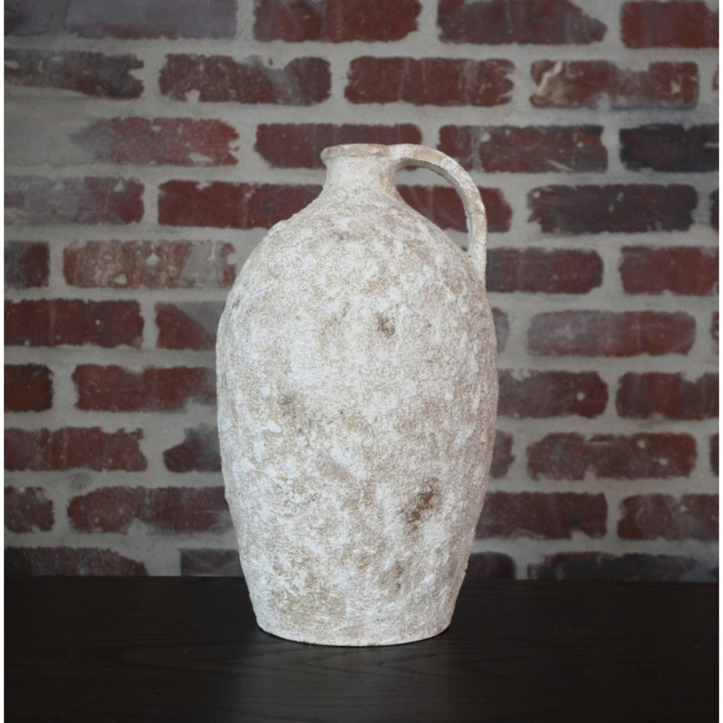 Aged Taupe Textured Decorative Jug Vase - Rustic Clay Accent