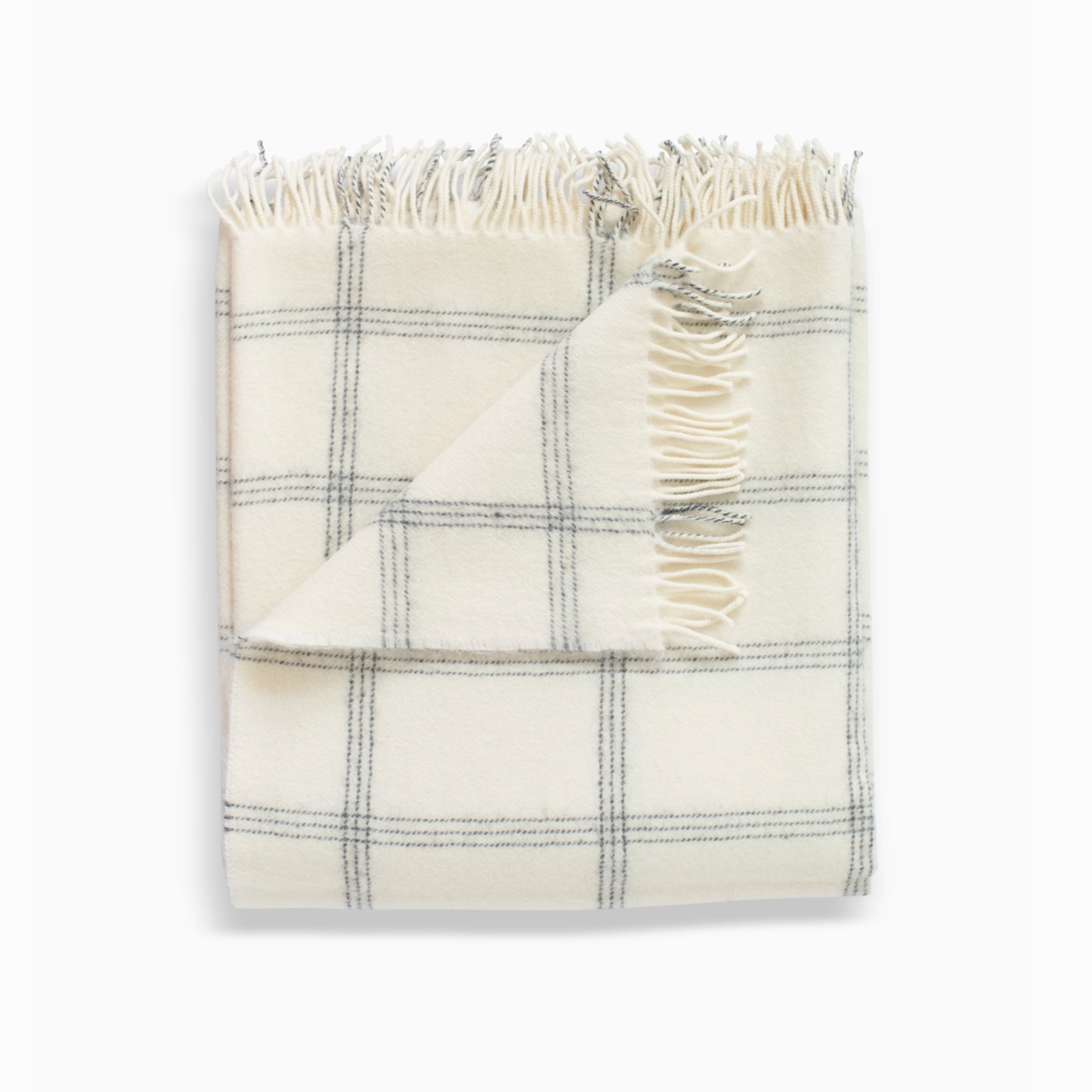 Irish alpaca merino wool throw blanket folded on white background, 52x78 inch luxury home textile.