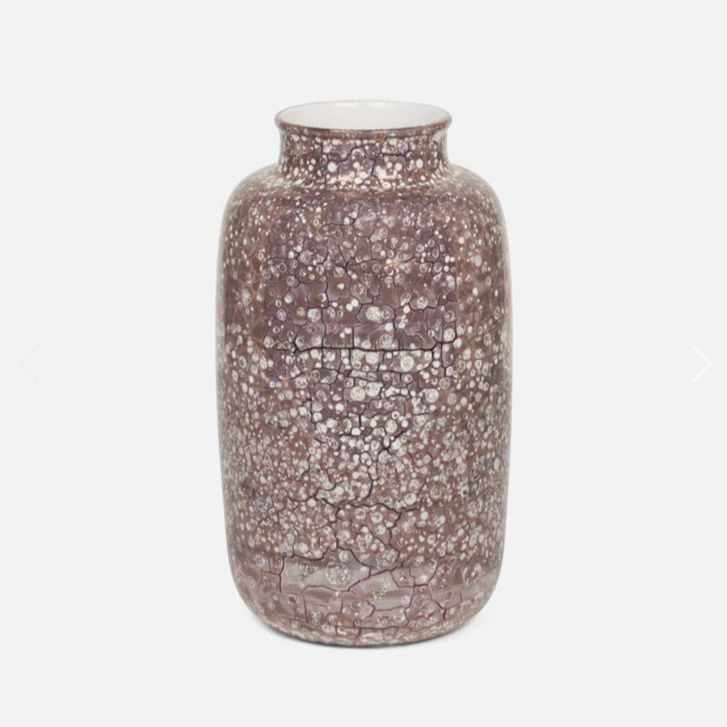 Amelia Ceramic Vase in Crackled Mauve - Lavender and Gold Accent