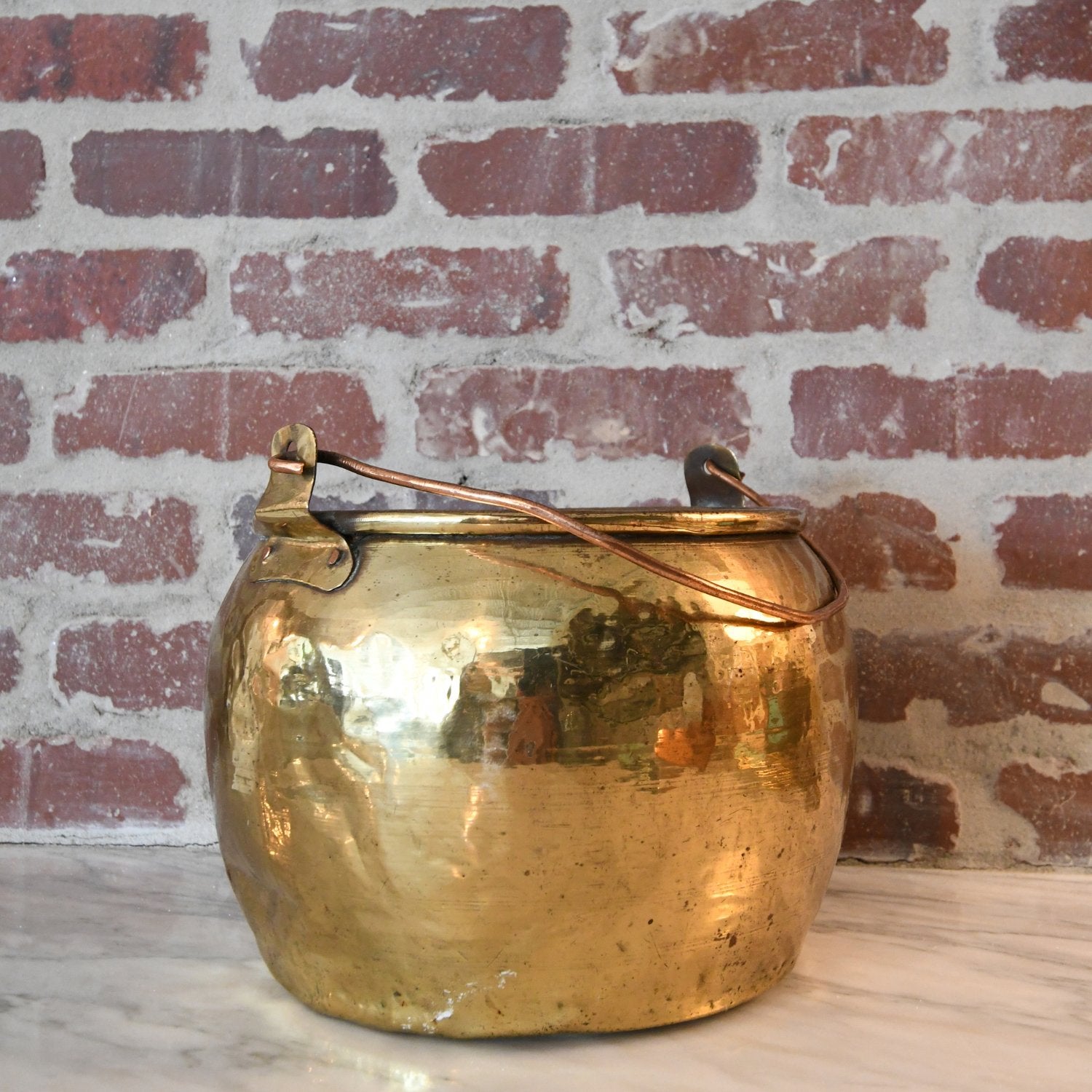 Antique Brass Pot with Handles - Vintage Charm for Your Home