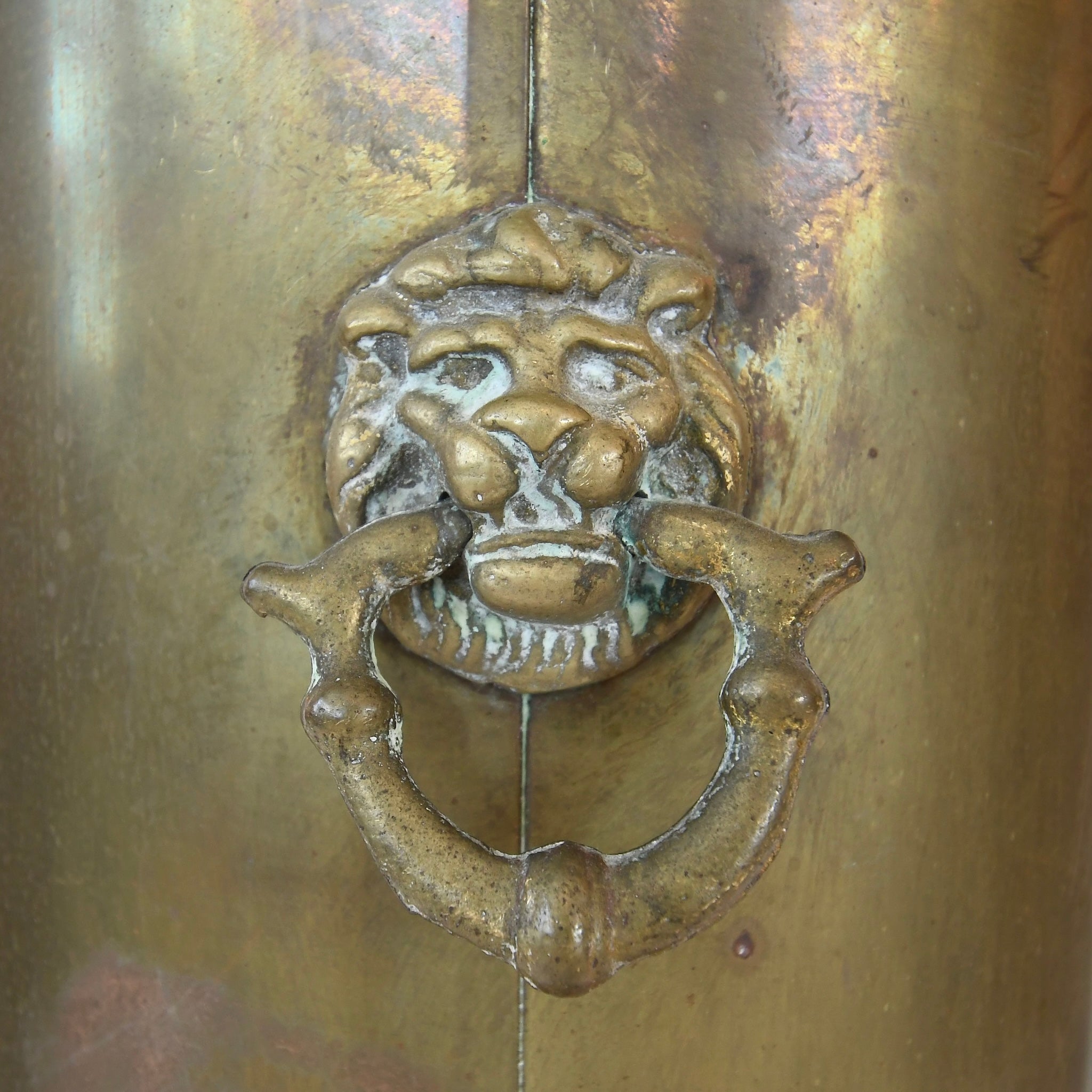 Decorative umbrella stand with intricate lion design.