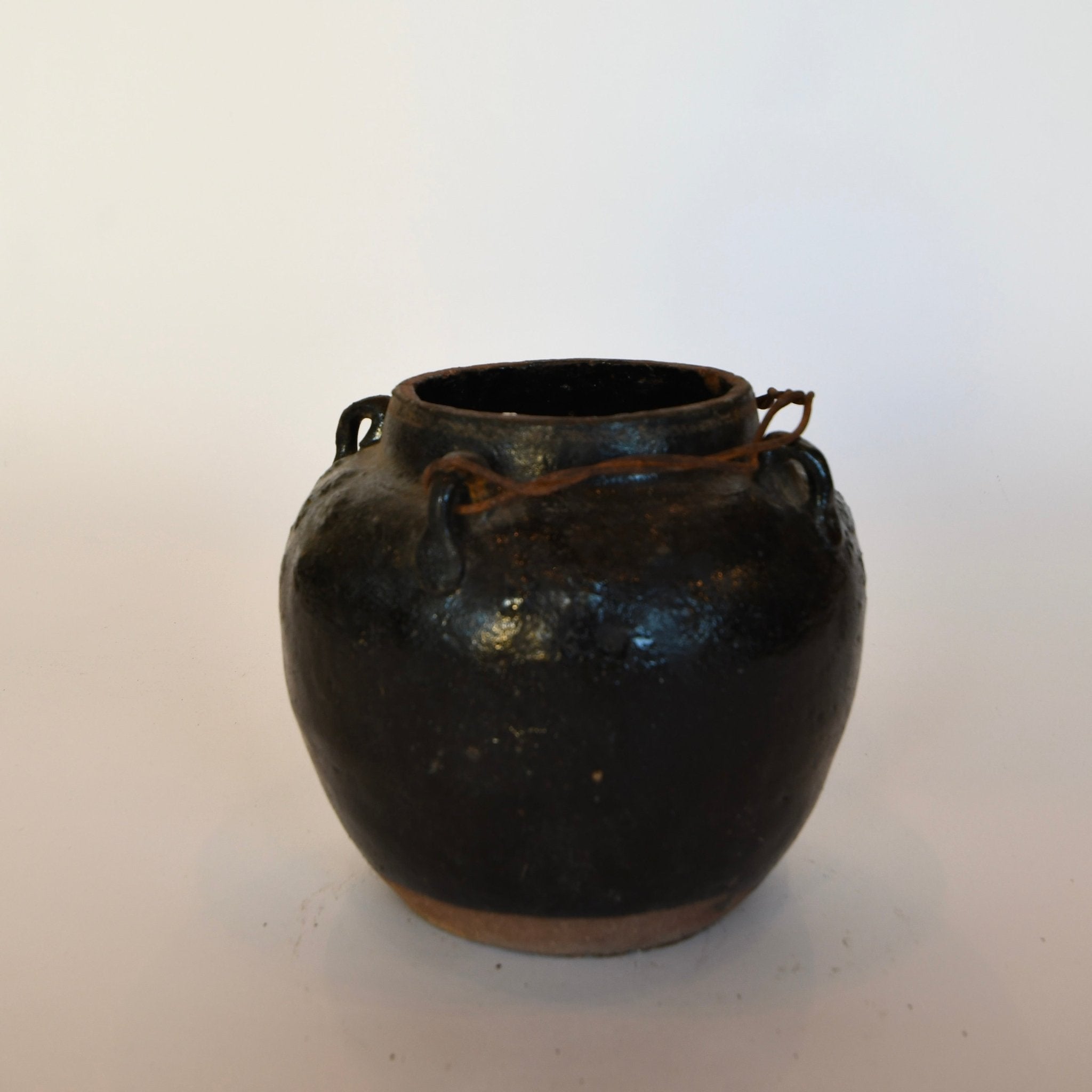 Antique Glazed 4 Handle Pot with Chain Detail - Details and Design - Vessel - Blue Ocean Traders