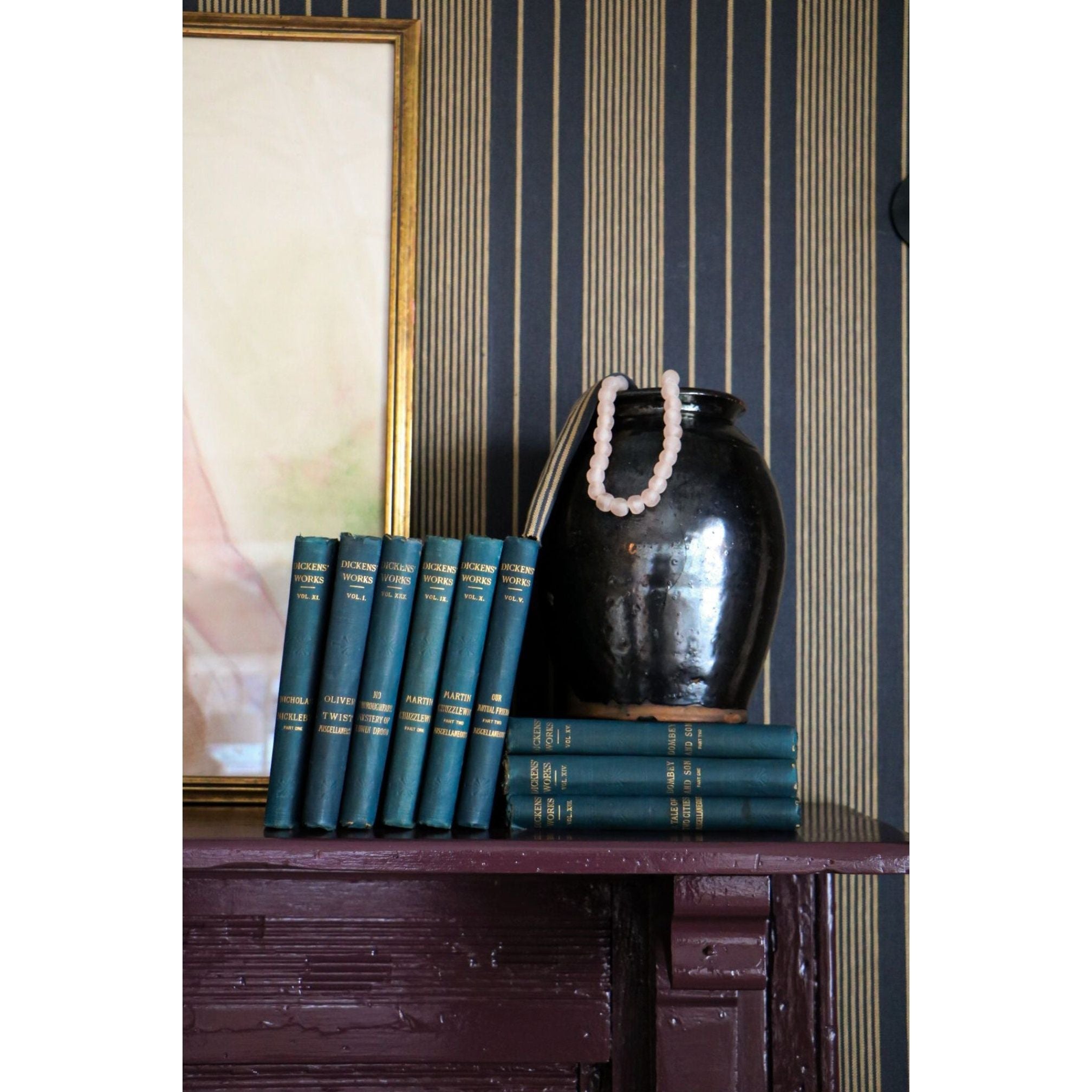 "Vintage Glossy Terracotta Vase displayed on a rustic wooden shelf"