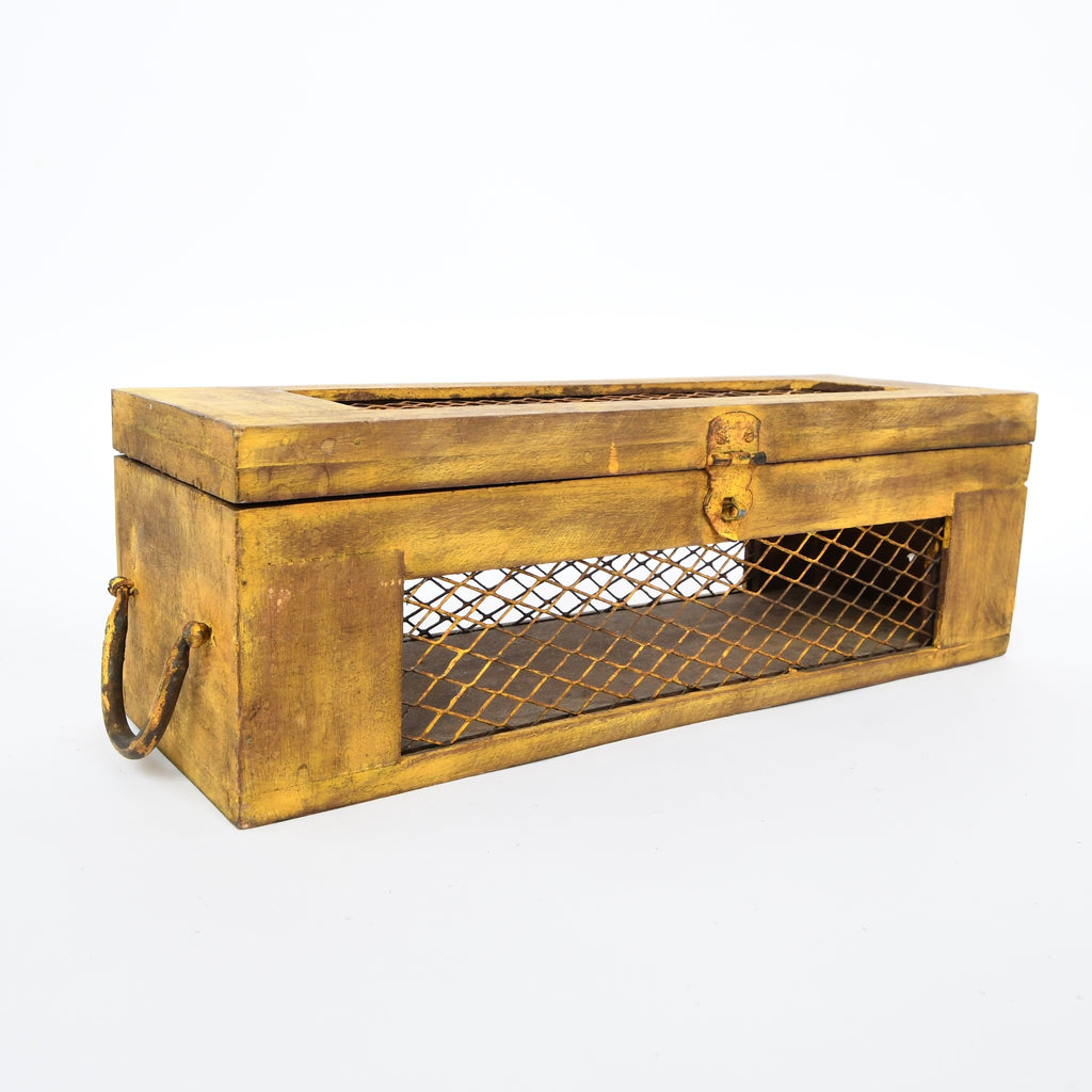 Antique Warm Wooden Decorative Storage Box with Chicken Wire