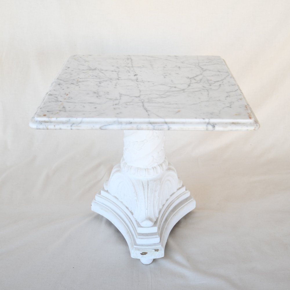 Elegant Antique White Marble Side Table with intricate base