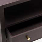 two drawer aubergine faux raffia nightstand.
