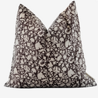 Bayo Indian hand block pillow featuring an artisan linen pattern front, oatmeal canvas back, hidden zipper, and plush feather-down fill for cozy, unique decor.