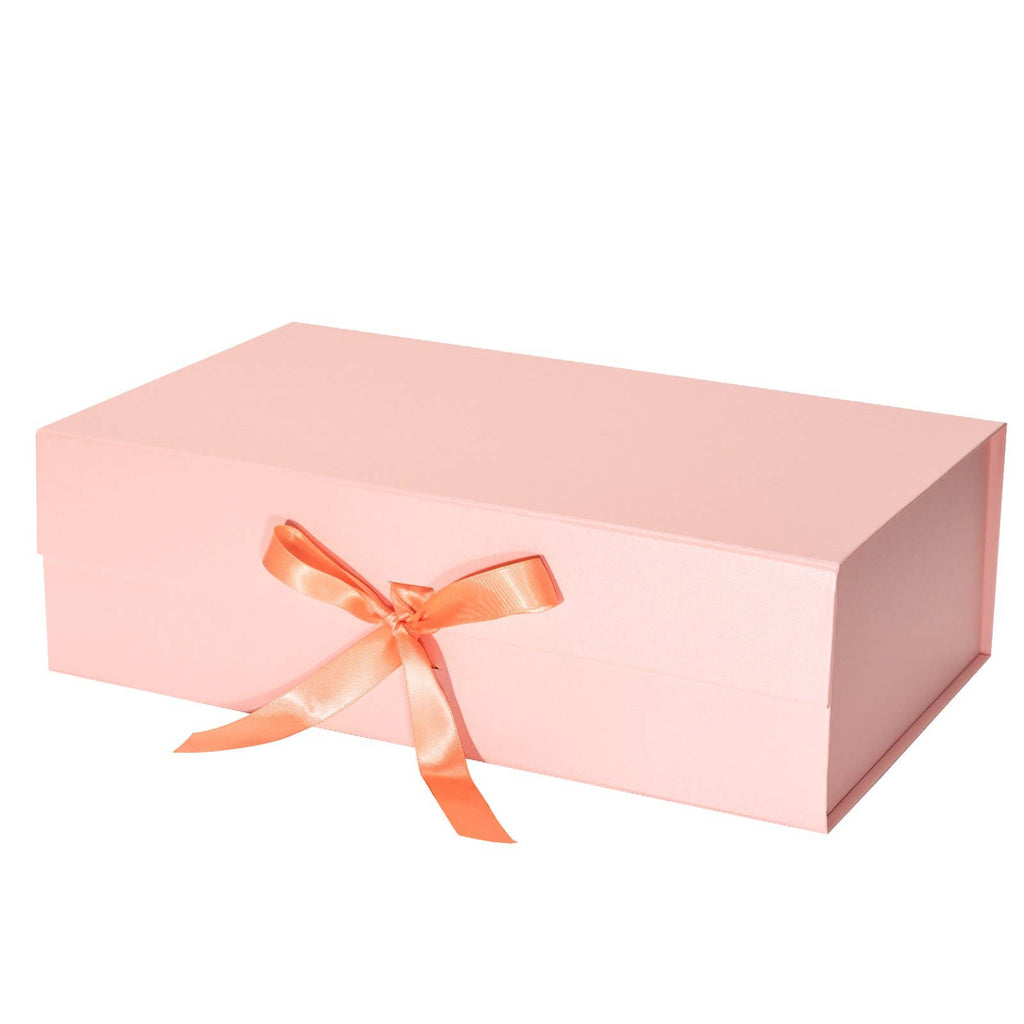 4 Colors | 14" x 9" x 4.3" Collapsable Gift Box w/ Satin Ribbon & Magnetic Square Flap Lid - Shoppe Details and Design