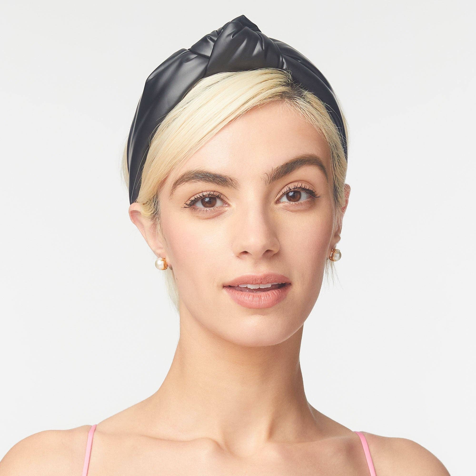 Lele Sadoughi Stylish Black Faux Leather Headband - Trendy Hair Accessory | Elegant Headpiece | Black Faux Leather Hairband.