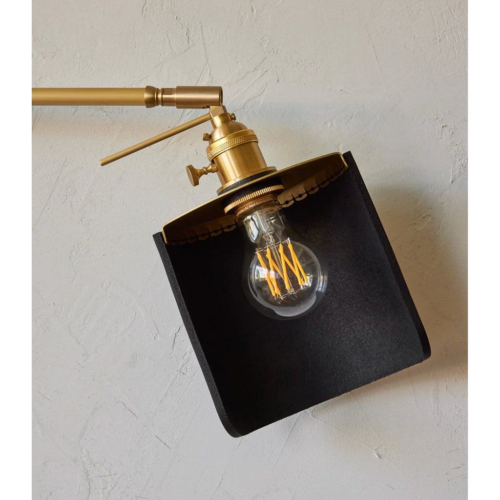 Elegant Black Walnut and Brass Ava Wall Sconce with leather wrap