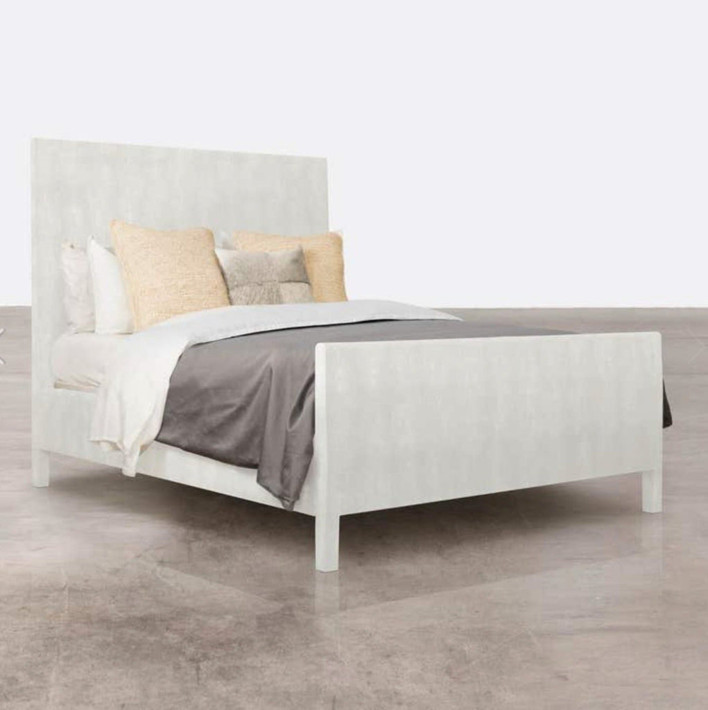 Luxury King Size Sloane Bed in Blanc Faux Shagreen