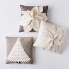 Hand Felted Wool Pillow- Flower in Cream on Gray 20" - Shoppe Details and Design