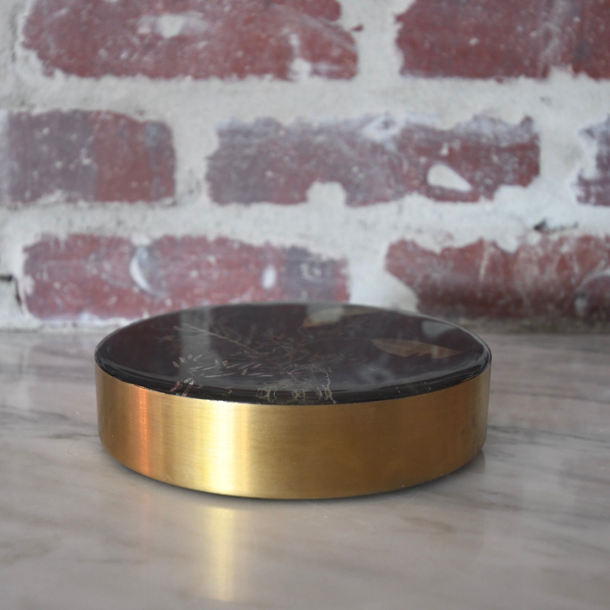 botanical resin art brass and black wall art.
