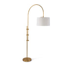 Contemporary Arc Brass Floor Lamp with soft fabric shade.