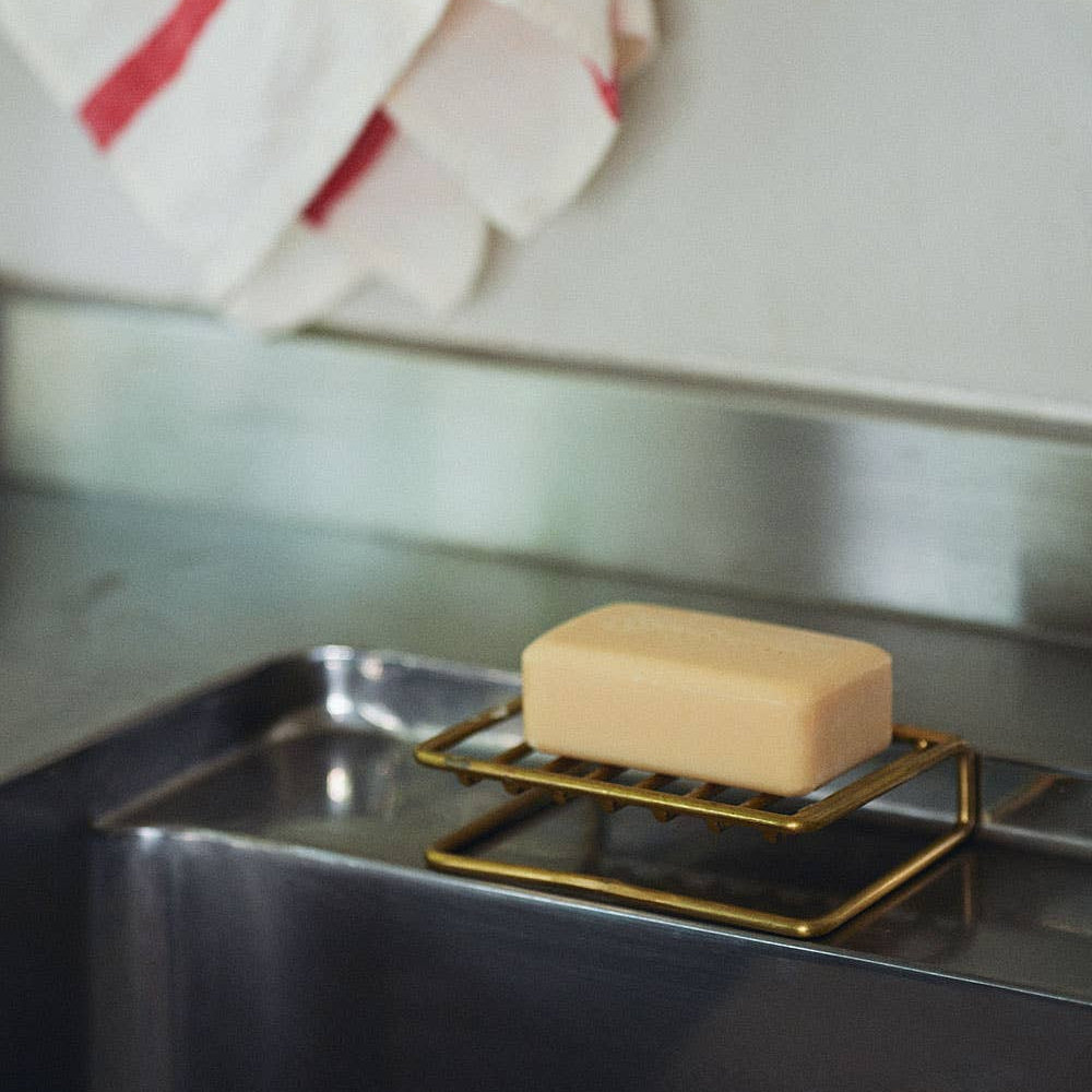 brass soap stand dish for kitchen and bath.