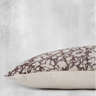 Bunmi Indian hand block lumbar pillow, artisan linen front with unique pattern, oatmeal canvas back, hidden zipper, 20 by 14 inches, feather-down fill.