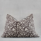 Bunmi Indian hand block lumbar pillow, artisan linen front with unique pattern, oatmeal canvas back, hidden zipper, 20 by 14 inches, feather-down fill.
